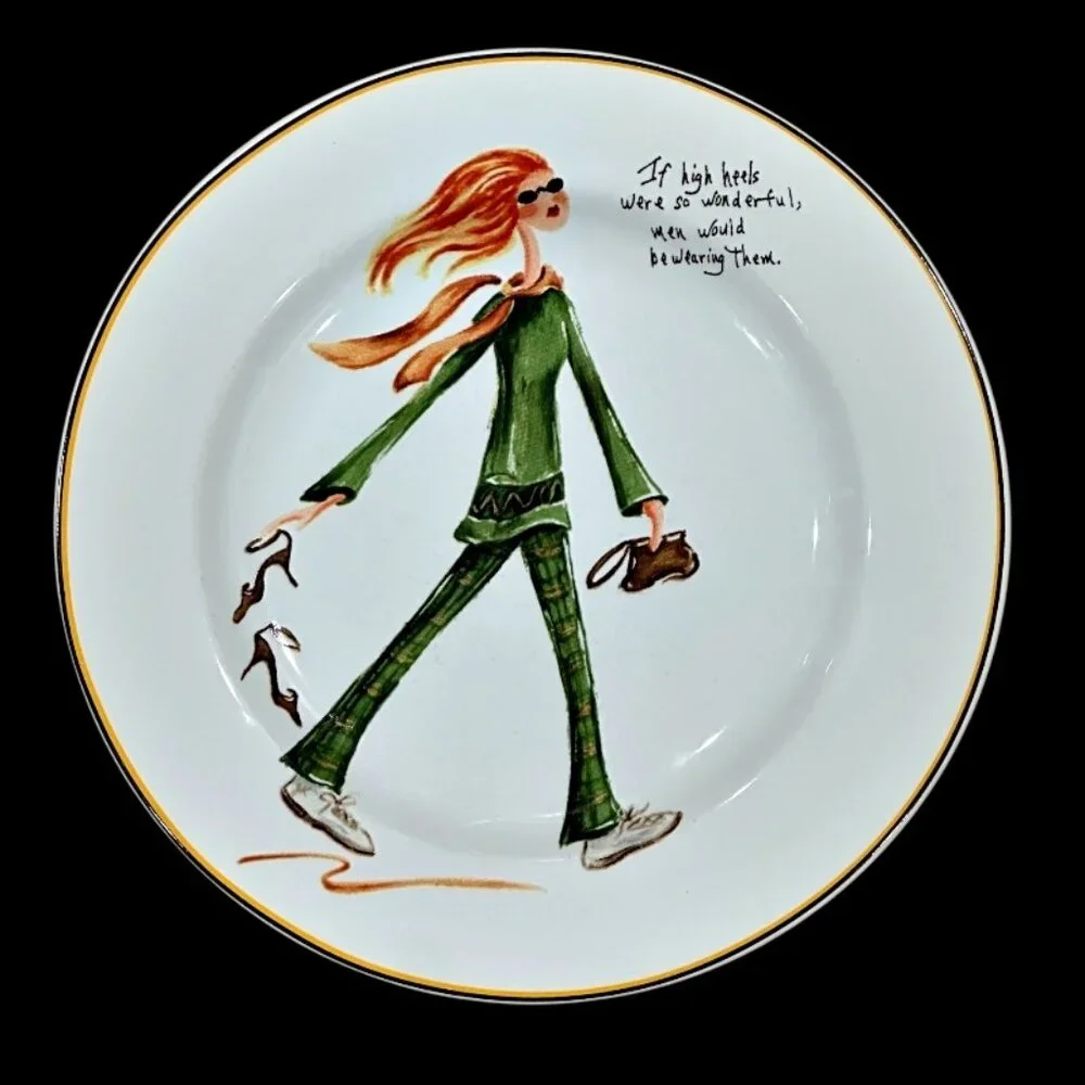 Sakura Spring Cleaning Salad Dessert Plates Set of 4 Stoneware Humorous Women